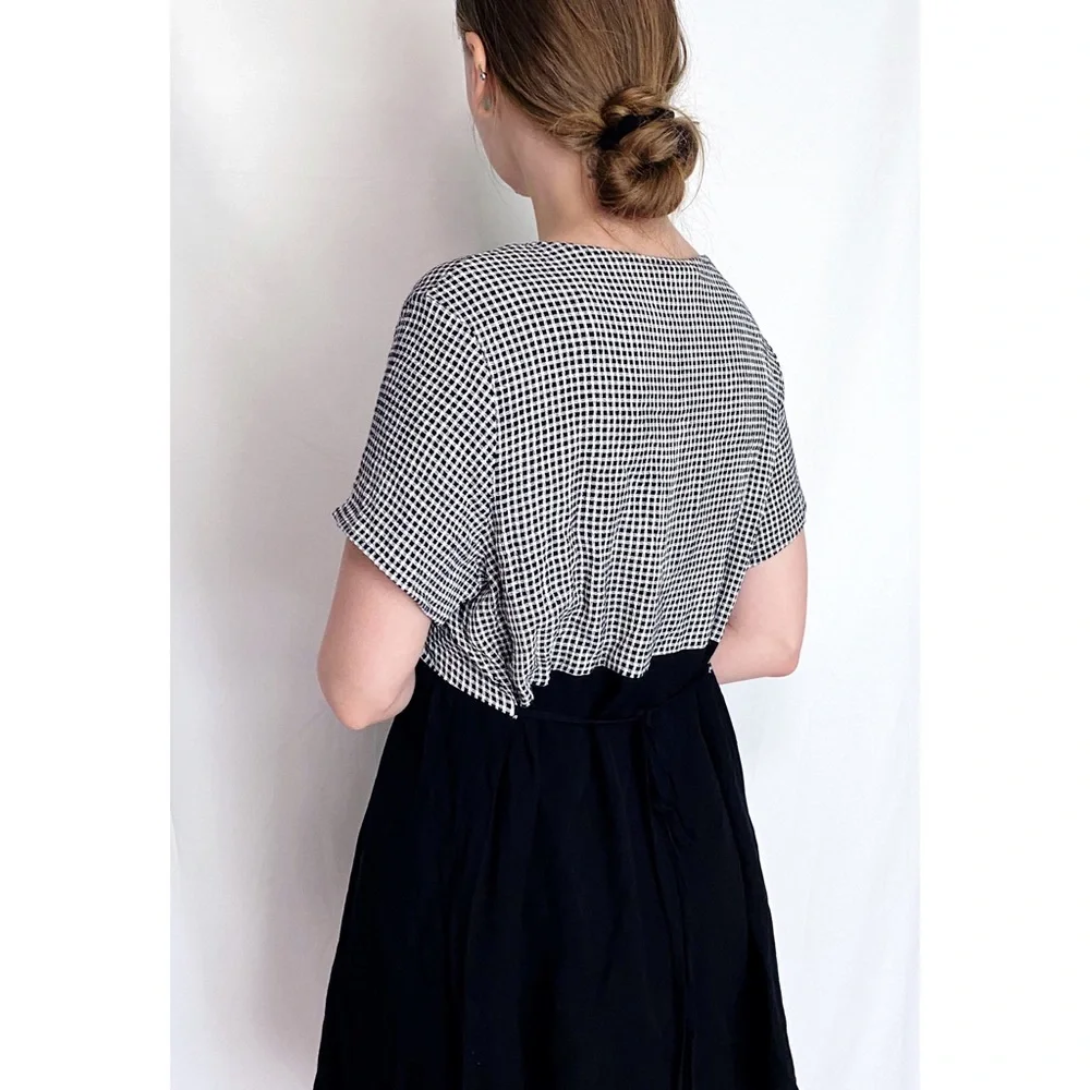 SOLD • Vintage Gingham Black + White Checkered Tunic Mini Babydoll Dress - Picture 6 of 9